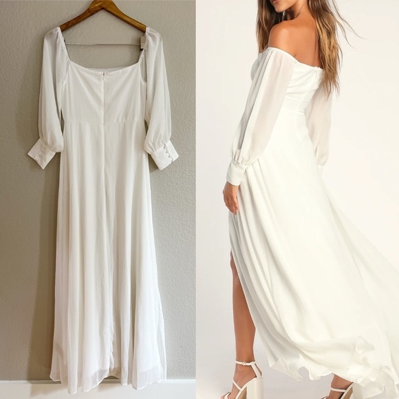 NWOT Feel the Romance White Off-the-Shoulder Maxi Dress - Picture 3 of 7